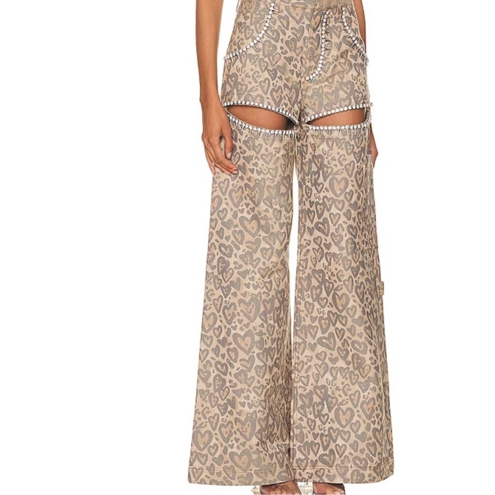 Leopard Heart Print Wide-Leg jeans